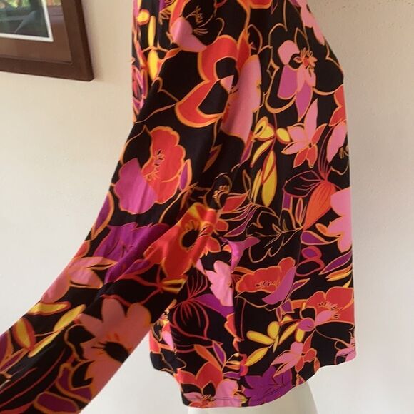 Land’s End Rash Guard coverup Black floral multi print Small Petite - Picture 4 of 5